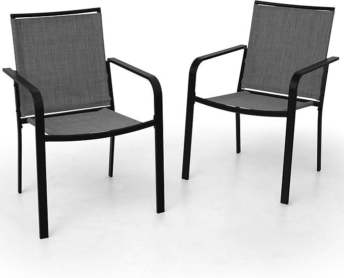Patio Dining Chairs Set of 2 with Textilene mesh Fabric, Outdoor Space Saving Lawn Chairs for Porch Garden Backyard Poolside Sling Chairs,Grey