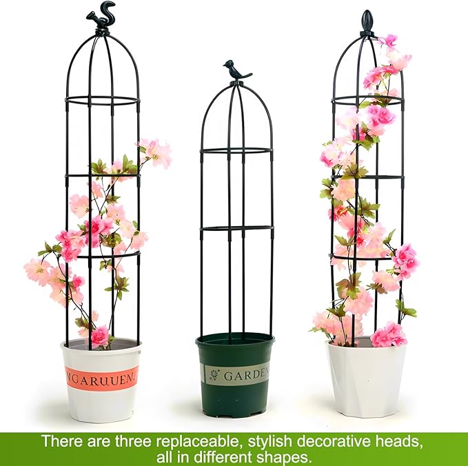 Tower Obelisk Garden Trellis for Climbing Plant,48inch Rustproof Fiberglass Potted Plant Support for Indoor Outdoor Vegetable Fruits Climbing Vines Flowers Stands Comes with 20 Ties (1 Pack)