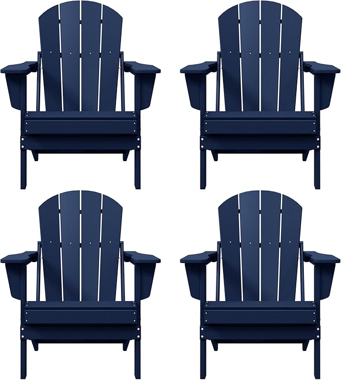 Westin Outdoors Laguna WO Home Furniture Adirondack Chair 4 PC Set Classic Outdoor Patio Folding Chair for Bon Fire Pit Lawn Backyard Beach Plastic Weather-Resistant (Navy Blue)