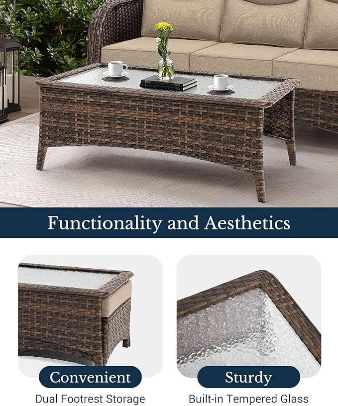 HILLGA Luxury Patio Furniture Set with 6-Inch Thick Cushions, High Back Outdoor Swivel Rocker Chairs and Patio Couch, 11-Piece All Weather Conversation Set for Porch Deck Pool Yard, Beige (V3)