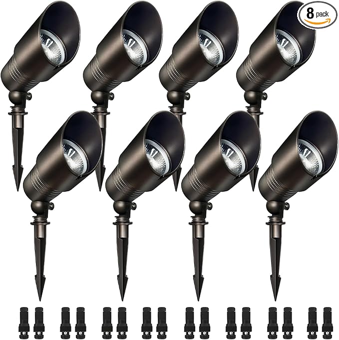 Low Voltage Spot Lights, 2700K-5000K Adjustable, 7W, 520LM, IP65 Waterproof, CRI 90+, 12-24V AC/DC, Outdoor Landscape Light for Garden, Yard, Bronze, ETL Listed, 8-Pack