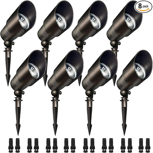 Low Voltage Spot Lights, 2700K-5000K Adjustable, 7W, 520LM, IP65 Waterproof, CRI 90+, 12-24V AC/DC, Outdoor Landscape Light for Garden, Yard, Bronze, ETL Listed, 8-Pack