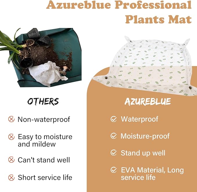 Azureblue Repotting Mat for Indoor Plants Waterproof Clear Potting Mat Foldable Plant Potting Repotting Tray Portable Gardening Tray for Indoor Potting Soil, Gifts for Plant Lovers 23.6"(Leaves)
