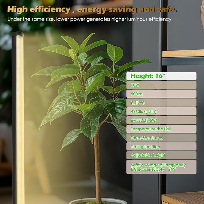 Grow Light with Auto-Timer, Hanging and Standing Grow Lights for Indoor Plants,3 Light Modes, Detachable Full Spectrum Plant Lights for Wide Area Coverage in Indoor Plants (15 in)