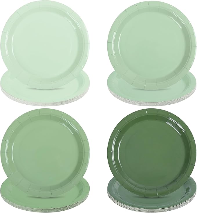 Sage Green Paper Plates Gradient Green Party Plates 7”Disposable Round Dessert Plates for Birthday Wedding Bridal Baby Shower Christmas Party Supplies 4 Colors (24)