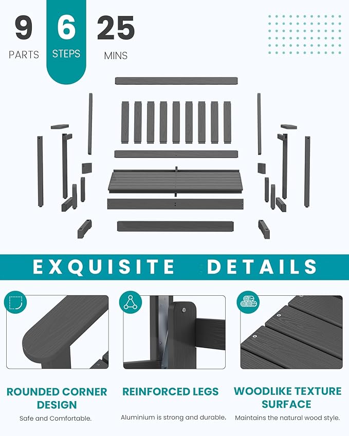 SERWALL Outdoor Glider Bench Set of 2, HDPE Weather-Resistant Swinging Bench for Backyard Garden Porch, Grey