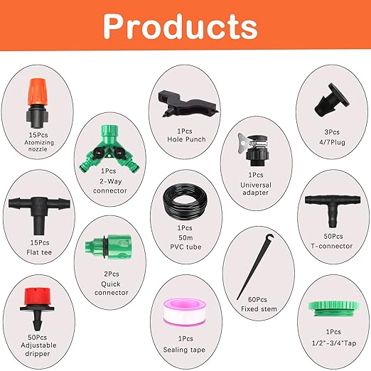 Drip Irrigation System, Irrigation System for Garden with 165FT 1/4 Inch Blank Distribution Tubing, DIY Saving Water Garden Watering System, Automatic Drip Irrigation Kits for Greenhouse Accessories