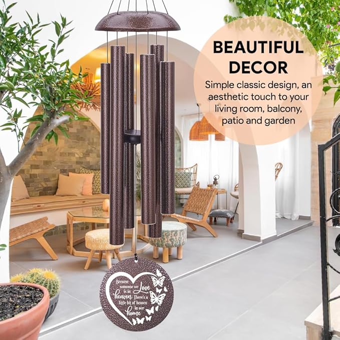 45inch Personalized Wind Chimes, Metal Memorial Wind Chimes, Heart Butterfly Wind Chime for Loss of Loved Dad/Mom, Sympathy Memorial Gifts Wind Chime Deep Tone Outdoor Decorations