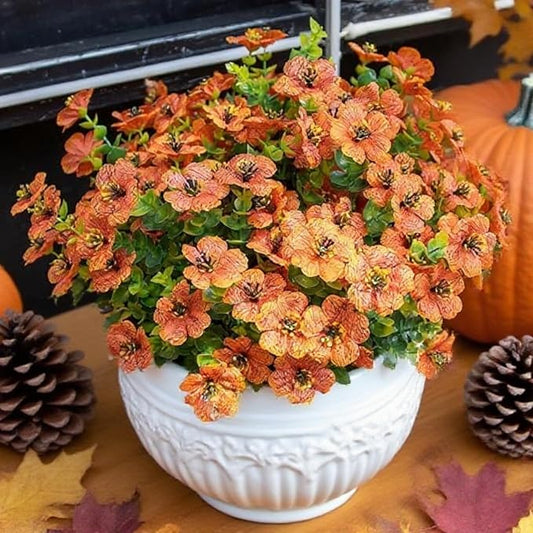 Fall Artificial Flowers for Outdoors, 10 Bundles UV Resistant Artificial Outdoor Flowers, Not-Fading Silk Faux Fall Flowers for Outdoor Planters for Home Garden Porch Decor, Orange