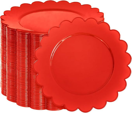 SUT 72Pcs Red Plastic Plates,10.25inch Red Dinner Plates, Disposable Dinner Plates, Red Heavy Duty Plastic Plates, Disposable Plates, Red Scallop Plastic Plates for Party