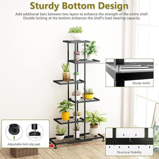 Metal Plant Stand, 6 Tier 12 Potted, Upgrade Multiple Plant Rack Shelf Organizer, Indoor Planter Display Shelving Unit for Patio Garden Corner Balcony Living Room