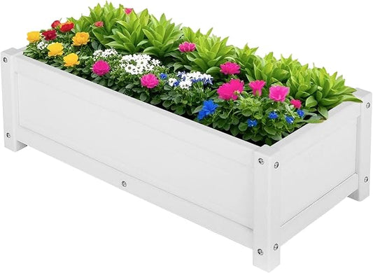 HDPE Raised Garden Beds Outdoor,Rot-Resistant and Non-Cracking,Outdoor Planter Boxes Rectangle with Drainage Holes for Yard,Lawn White