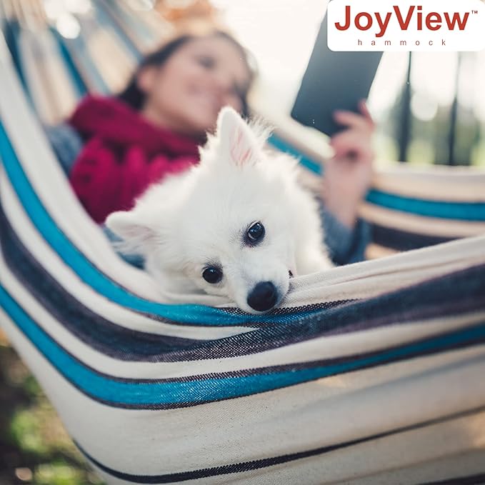 JoyView Brazilian Hammock for Single Person - Portable Cotton Hammock with Hanging Ropes & Carry Bag - 78.8x39.4' - 300LBS Capacity - Perfect for Outdoor/Indoor - Grey Stripe