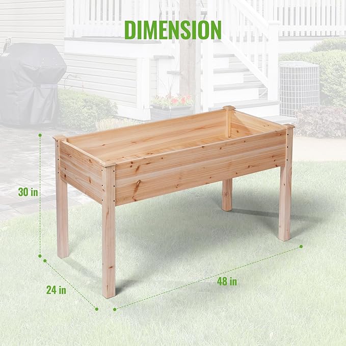 Backyard Expressions Wooden Raised Garden Bed | 48" x 24" x 30" Elevated Planter Box with Included Bed Liner | Outdoor Vegetable, Flower, and Herb Gardening