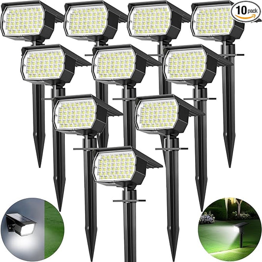 Solar Spot Lights Outdoor 10 Pack, [46 LED/3 Modes] Solar Landscape Spotlights Waterproof, 2-in-1 Auto On/Off Solar Powered Lights for Outside Yard Garden Wall Pathway(Cool White)