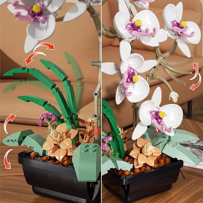 Orchid Flowers Bouquet Building Set, Botanical Collection Artificial Plant for Home Décor, Ideal Gifts for Christmas, Mother's Day, Anniversary, Birthday