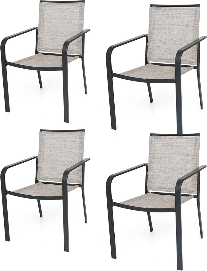 Patio Dining Chairs Set of 4, Outdoor Stackable Dining Furniture Set, All Weather Dining Set for Lawn, Garden, Backyard, Poolside, White