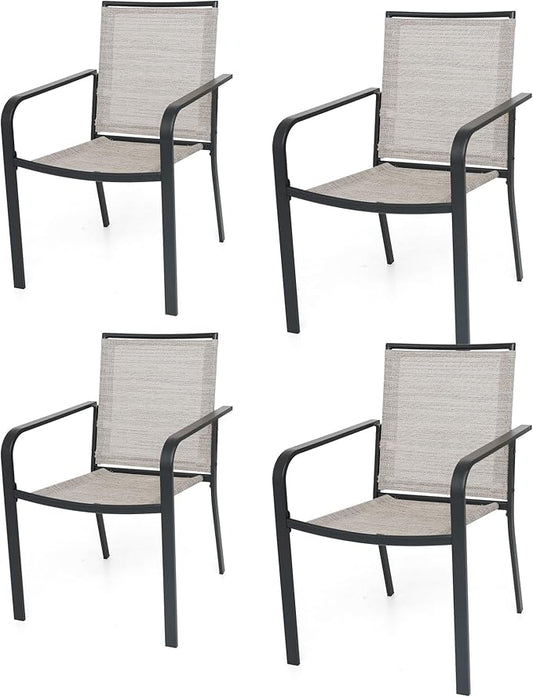 Patio Dining Chairs Set of 4, Outdoor Stackable Dining Furniture Set, All Weather Dining Set for Lawn, Garden, Backyard, Poolside, White