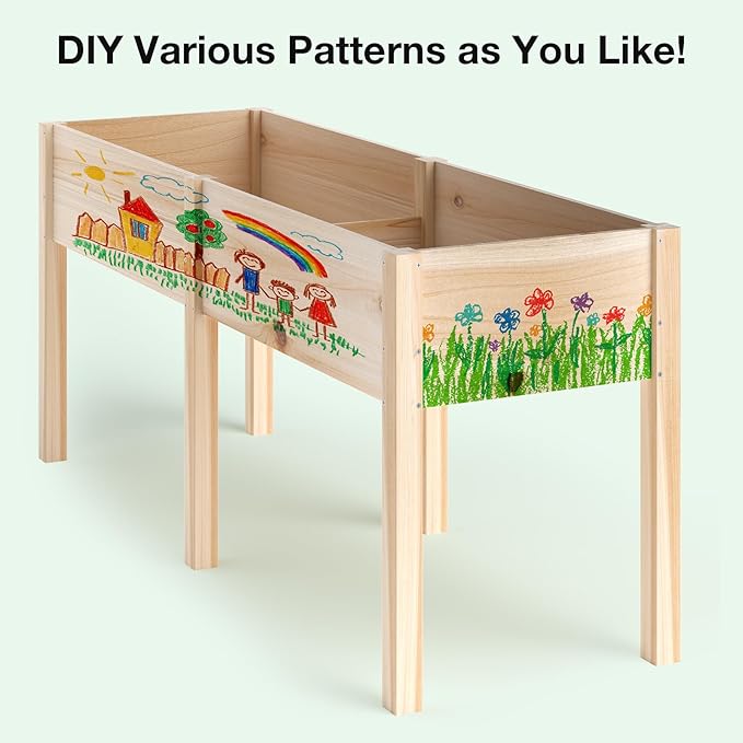 MIXC 72”L X 23”W Raised Garden Bed Outdoors with Legs, Elevated Reinforced Wooden Large Planter Box for Backyard, Patio, Balcony w/Divider Panel, 6 Legs, 300lb Capacity