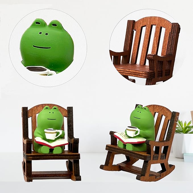 Miniature Frog Figurines, Cute Frog Desk Accessories for Desk Decor, Funny Gifts for Garden Decor, Mini Resin Animal Garden Statues (Green)