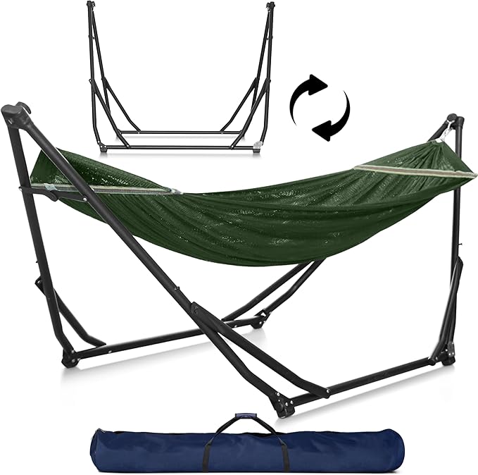 Tranquillo UniGen Hammock, Hammock with Stands Heavy Duty Indoor/Outdoor Hammock with Signature Steel Stand, 600lbs Premium Foldable, Durable 2-Layered Soft Polyester, Moss Green