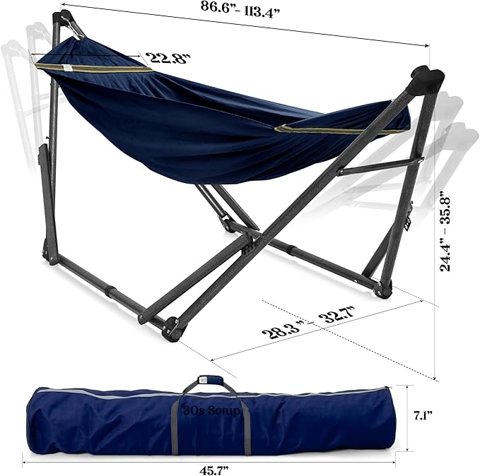 Tranquillo Uniki Hammock with Stand, 550 lbs Capacity – 30-Second Setup, Sturdy Steel Stand, 3-Year Warranty, Tool-Free Assembly, Premium Carry Bag Included, Outdoor & Indoor Hammock, Navy
