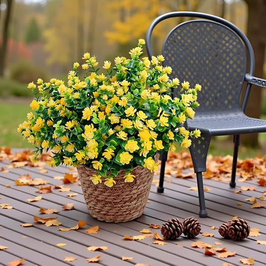 Artificial Flowers for Outdoors, 12 Bundles UV Resistant Realistic Faux Plants for Outside Porch Planter, Spring Summer Home Garden Decoration, Yellow