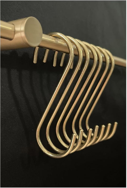 Solid Copper Brass S Hooks for Hanging Jeans Pan Pots Holder Rack Hangers Gold S-Shaped Hooks for Coffee Mugs Kitchenware Utensils Rail