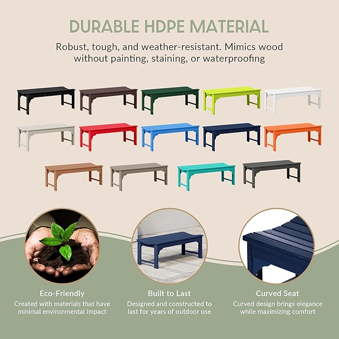 WestinTrends Malibu Outdoor Bench, All Weather Resistant Poly Lumber Backless Patio Garden Bench, Adirondack Curved Bench Seat for Comfort, Navy Blue