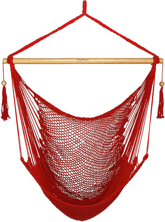 JoyView Hammock Chair with Spreader Bar Caribbean Hammock Swing Chair 300 LBS Weight Capacity XL Rope Hanging Chair for Outdoor Indoor Garden Yard - Red