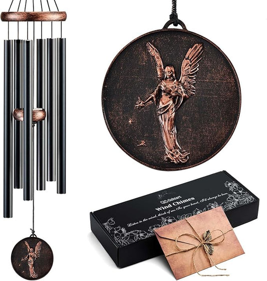 Memorial Wind Chimes for Outside, Sympathy Gifts for Loss of Loved One, Memorial Gift for Loss of Mom Dad Grandparent, Vintage Angel Deep Tone Windchimes Outdoor (32" Angel)