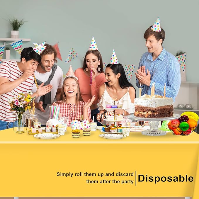 12 Pack Rectangular Disposable Yellow Tablecloth, Yellow Plastic Table Cloths for Parties Disposable, 54x108 in Waterproof Tablecloth for Birthday Party Baby Shower Picnic Valentines