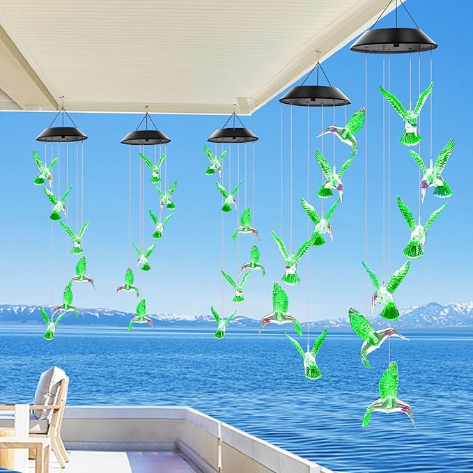 Solar Wind Chimes Outdoor Color Changing Lights, Gift for Women Mom Grandma Sister Best Gifts, Wind Chimes Unique Outdoor Garden Yard Decor (Green Hummingbird)