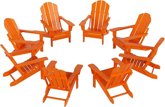 Westin Outdoors Laguna WO Outdoor Adirondack Folding Patio Chairs 8 PCS Set Retro Beach Aesthetic for Backyard, Lawn, Patio, Deck, Garden, Weather Resistant Polyethylene Plastic Lounger (Orange)