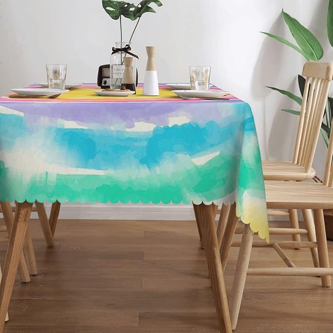 Colorful Rainbow Tie Dye Heart Table Cloth for Dining Tables, Colored Heart Rectangle Tablecloths Home Kitchen Tabletop Decoration Reusable Table Cover for Holiday,Party,Picnic, 54x72Inch