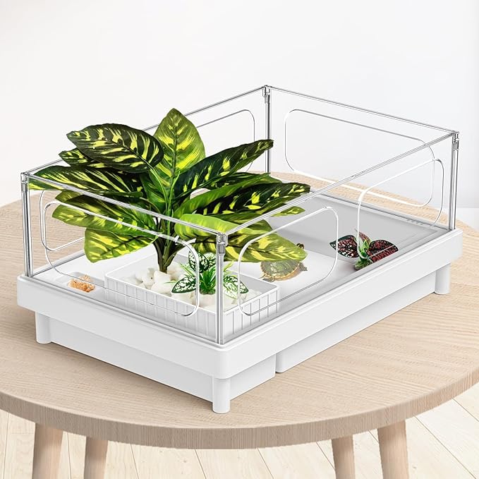 Reptile Artificial Plants, Terrarium Plants Decorations Supplies, Aquarium Fish Tank Plant, Amphibian Habitat Hideout Tank Accessories(L Set-3pcs/B)