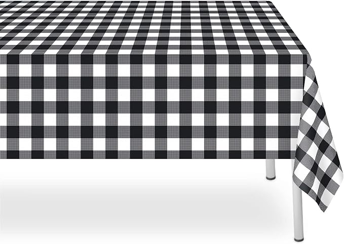 6 Pack Black and White Checkered Tablecloth, Black Plastic Table Cloths for Parties Disposable, 54 x 108 inch Waterproof Black Gingham Camping Tablecloth for Birthday, Party, Picnic, Halloween
