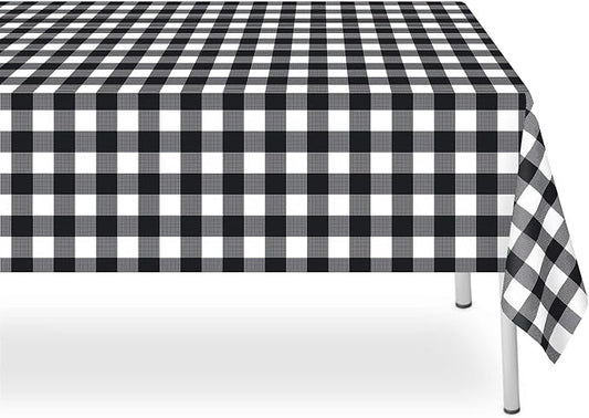 6 Pack Black and White Checkered Tablecloth, Black Plastic Table Cloths for Parties Disposable, 54 x 108 inch Waterproof Black Gingham Camping Tablecloth for Birthday, Party, Picnic, Halloween