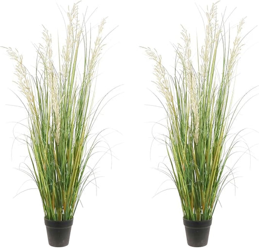 Artificial Plant, 47in Tall, 2pk Grass, Faux House Plant in Pot, Indoor Decorative Flowers & Plants, Housewarming Gift
