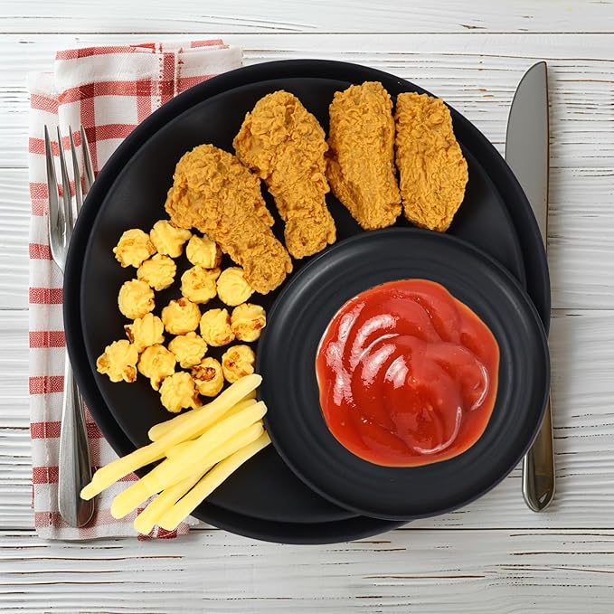 Wrova Wheat Straw Dinnerware Set of 40 Pieces - 10" & 9" Plates, 6" Snack Plates, 26oz & 12oz Bowls & Cups - Unbreakable, Microwave & Dishwasher Safe - Black