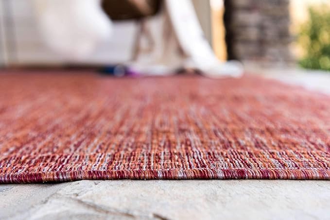 Unique Loom Collection Casual Transitional Solid Heathered Indoor/Outdoor Flatweave Area Rug (7' 1" x 10' Rectangle, Rust Red/Beige)