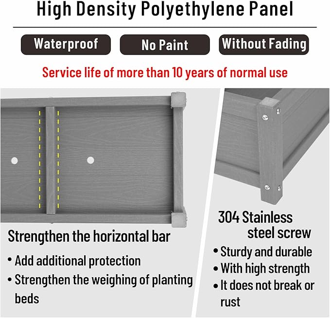 HDPE Raised Garden Beds Outdoor,Rot-Resistant and Non-Cracking,Outdoor Planter Boxes Rectangle with Drainage Holes for Yard,Lawn Gray