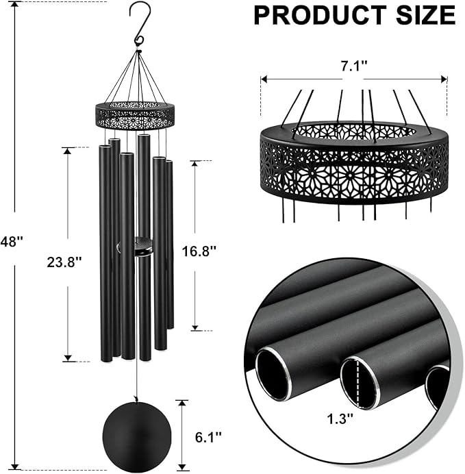 ASTARIN 48'' Wind Chimes for Outside Deep Tone - Large Windchimes with 6 Heavy Tubes, Outdoor Memorial Chimes Outdoor for Garden Hanging Décor,Sympathy Gifts，Black