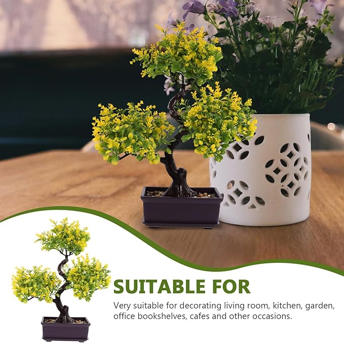 EXCEART Faux Bonsai Plastic Plant Yellow Artificial Desktop Decor