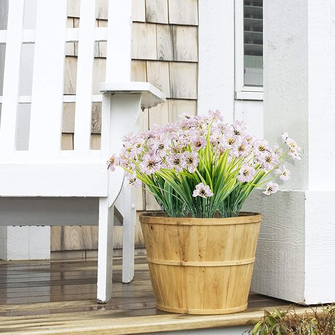 12 Bundles Artificial Flowers Outdoor UV Resistant Fake Flowers No Fade Plastic Plants Garden Porch Window Box Decorating (White)