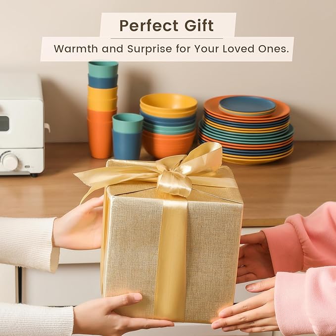 Homienly 40-Piece Premium Wheat Straw Dinnerware Sets, Service for 8, Unbreakable Plates and Bowls Set - Cups Sets, Dinner Plates, Bowls for Kitchen,Dishwasher and Microwave Safe Dishes Set - Multi