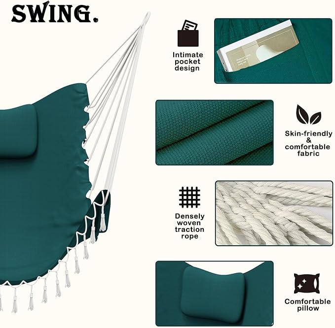 Hammock Chair with Stand,Heavy-Duty Hanging Chair with Stand, for Indoor Outdoor,Sturdy Swing Chair Stand Max Load 350 pounds(Hammock Chair Included) (Green)