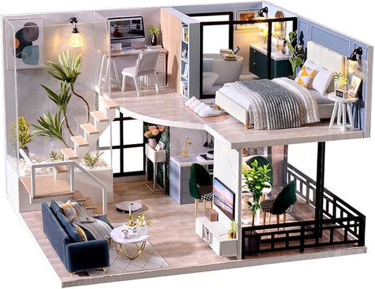 Fsolis DIY Miniature Dollhouse Kit - Tiny House Modern Mini Scene Kit 3D Puzzles for Adults and Teenagers, Gifts for Women Teenagers Craft Lovers (Cozy Time)