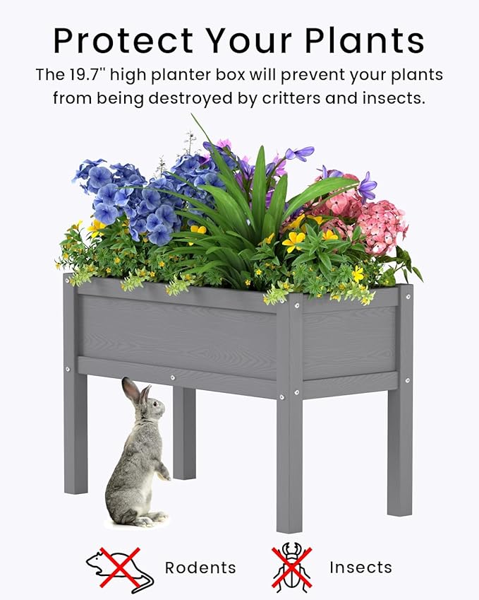 Small HDPE Raised Garden Bed, Elevated Planter Box with Legs, Outdoor All-Weather Planter Raised Beds for Seeds, Herb, Flower, Vegetable (Grey)
