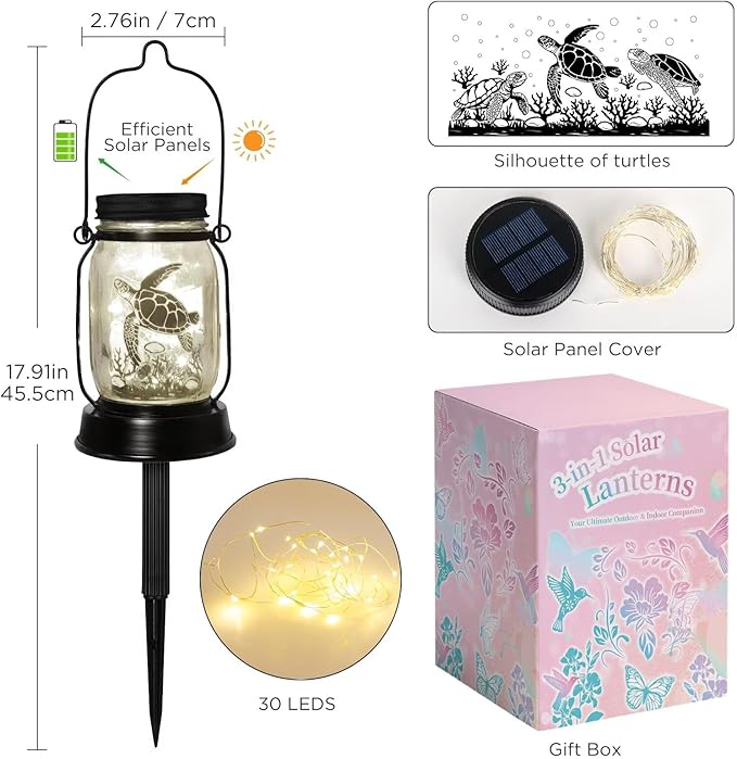 kyoryuger Sea Turtle Gifts for Women/Men Turtle Lovers Solar Lantern Mom Birthday, Mothers Day, Solar Garden Decoration Outside for Yard, Patio,Backyard,Porch